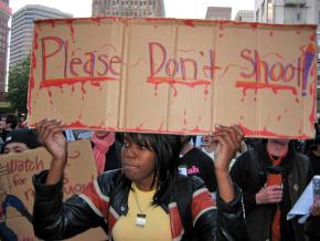 Protesters in Oakland marching against the murder of Oscar Grant in January 2009
